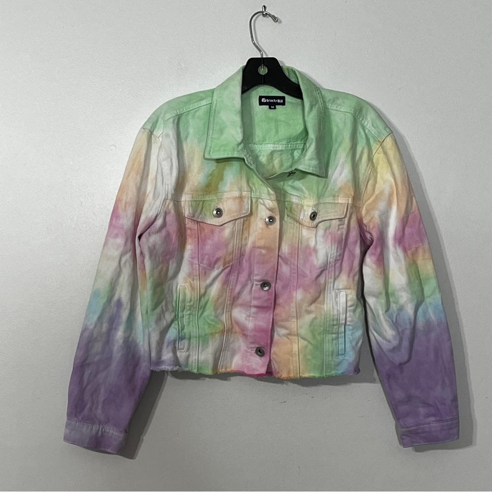 Tractr Blu Frayed Hem Tie Dye Denim Jacket